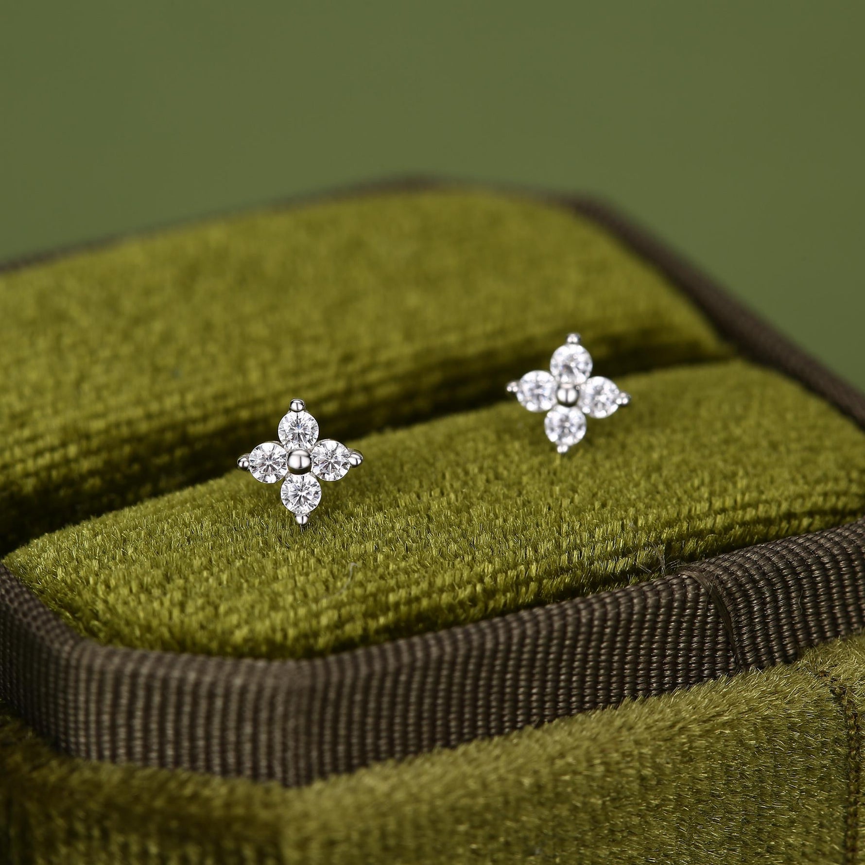 Very Tiny Hydrangea Flower Inspired Stud Earrings in Sterling Silver with Sparkly CZ Crystals, Simple and Minimalist