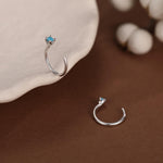 Sterling Silver 2mm Turquoise CZ Open Hoop Earrings