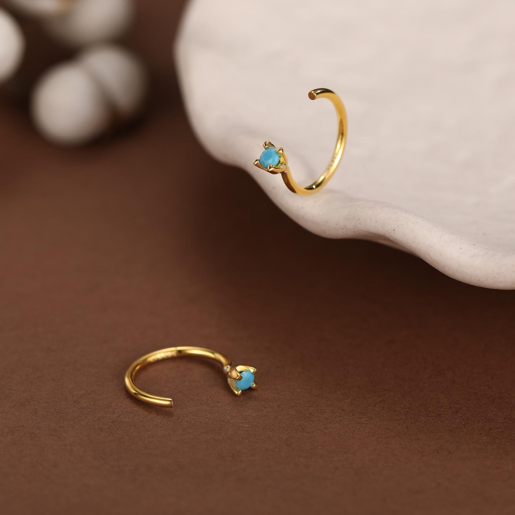 Sterling Silver 2mm Turquoise CZ Open Hoop Earrings