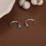 Sterling Silver 2mm Turquoise CZ Open Hoop Earrings