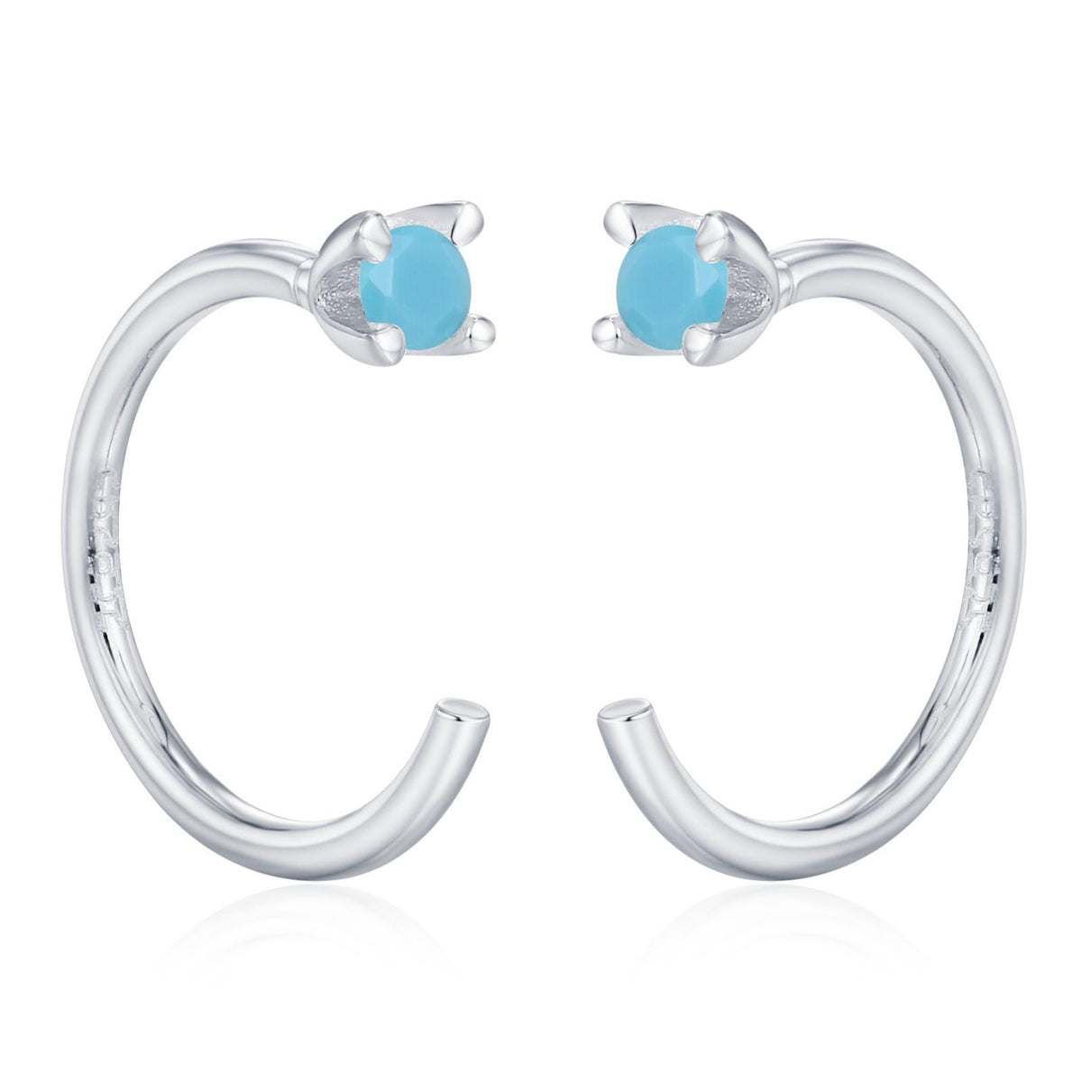 Sterling Silver 2mm Turquoise CZ Open Hoop Earrings
