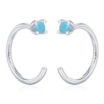 Sterling Silver 2mm Turquoise CZ Open Hoop Earrings