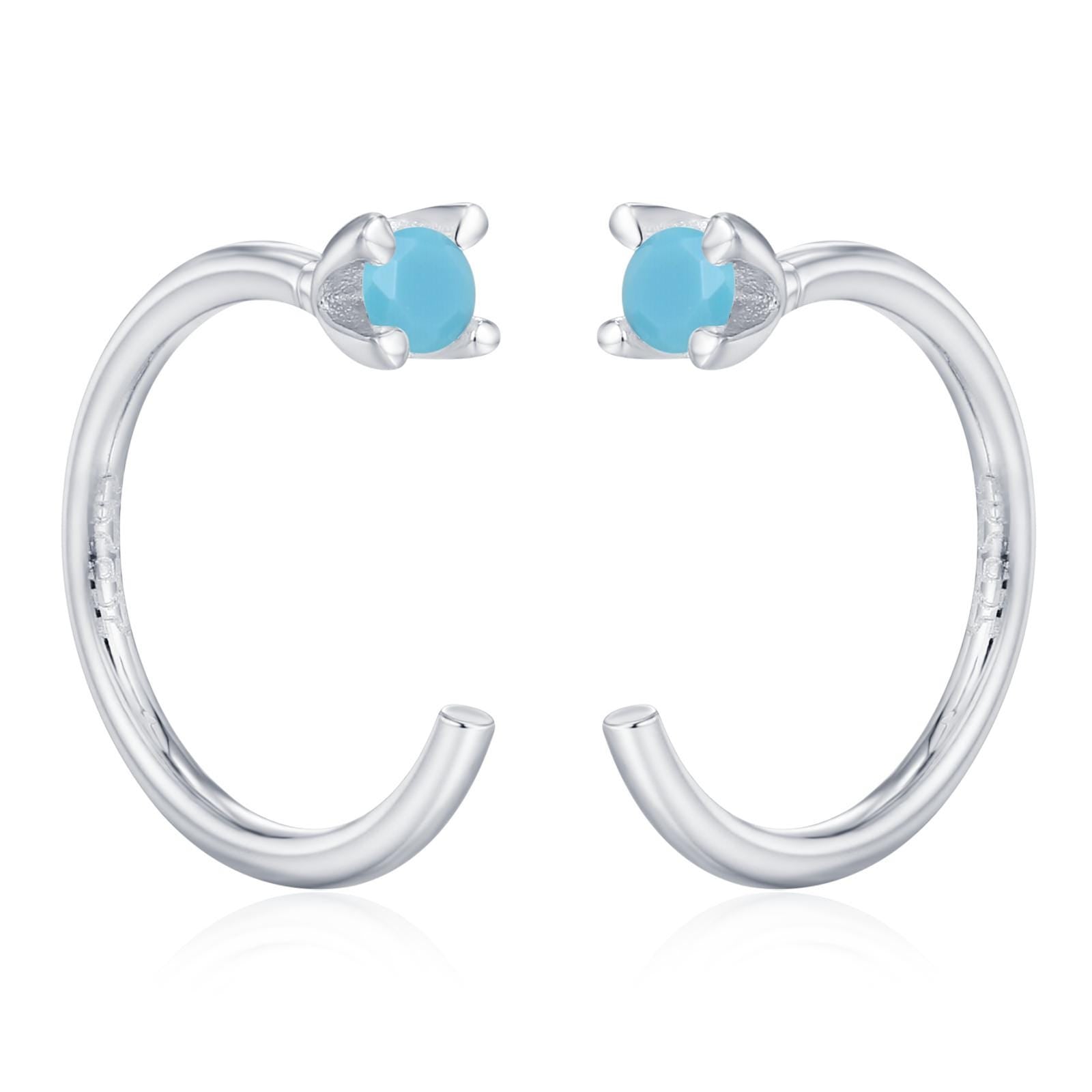 Sterling Silver 2mm Turquoise CZ Open Hoop Earrings