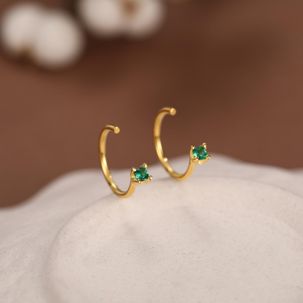 Sterling Silver Emerald Green CZ Open Hoop Earrings