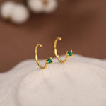Sterling Silver Emerald Green CZ Open Hoop Earrings