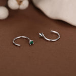 Sterling Silver Emerald Green CZ Open Hoop Earrings