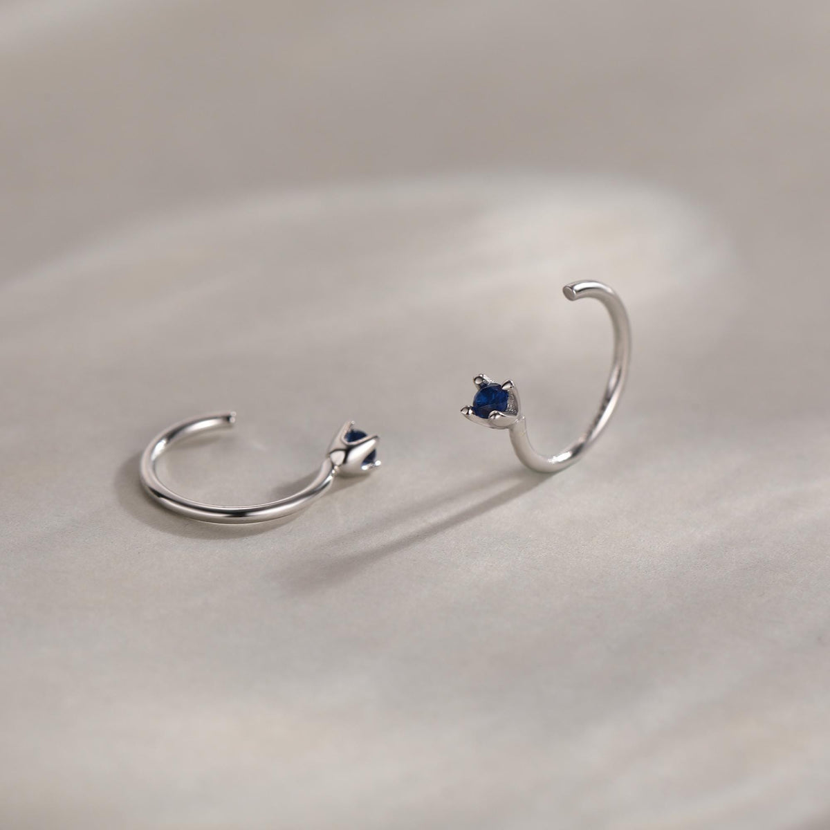 Sterling Silver Sapphire Blue CZ Open Hoop Earrings