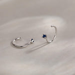 Sterling Silver Sapphire Blue CZ Open Hoop Earrings