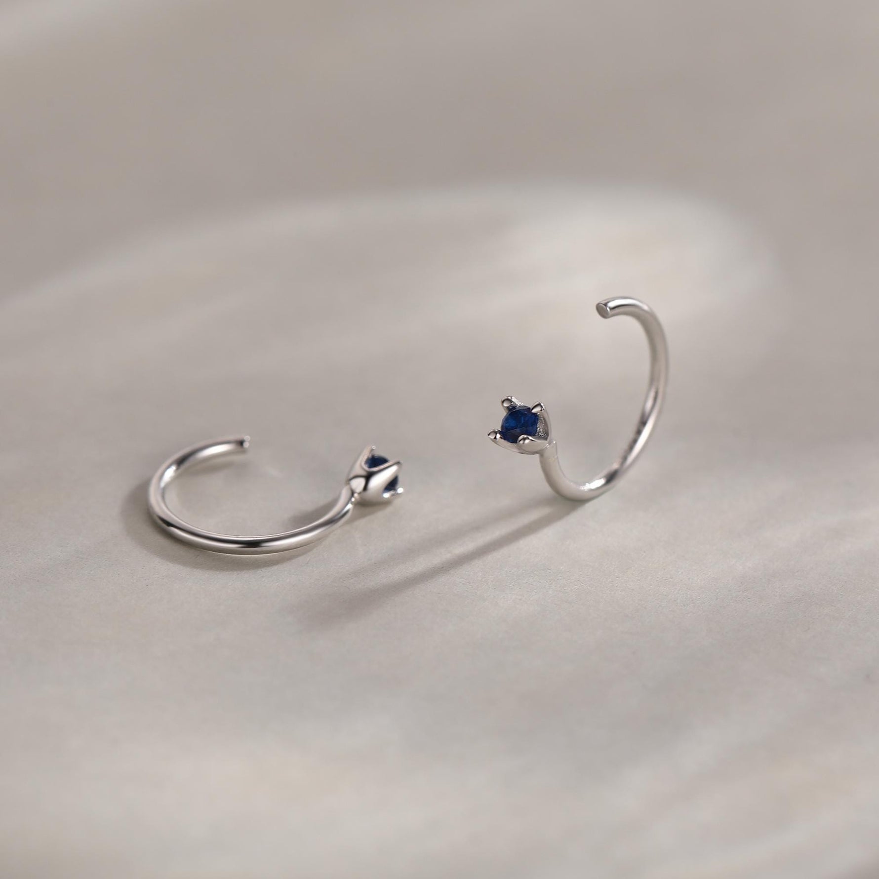 Sterling Silver Sapphire Blue CZ Open Hoop Earrings