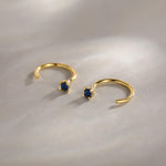 Sterling Silver Sapphire Blue CZ Open Hoop Earrings