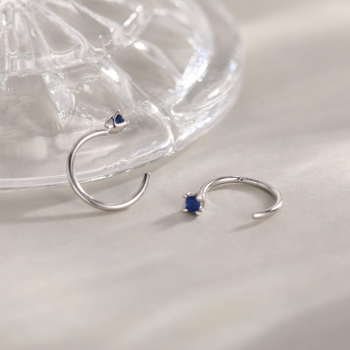 Sterling Silver Sapphire Blue CZ Open Hoop Earrings