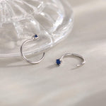 Sterling Silver Sapphire Blue CZ Open Hoop Earrings