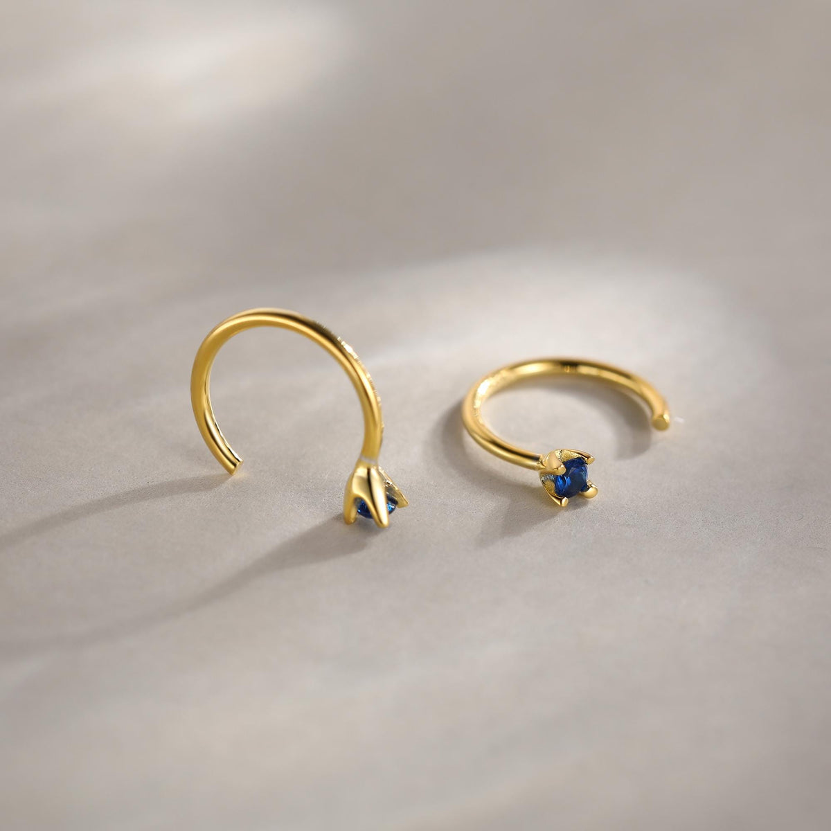 Sterling Silver Sapphire Blue CZ Open Hoop Earrings