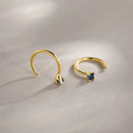 Sterling Silver Sapphire Blue CZ Open Hoop Earrings