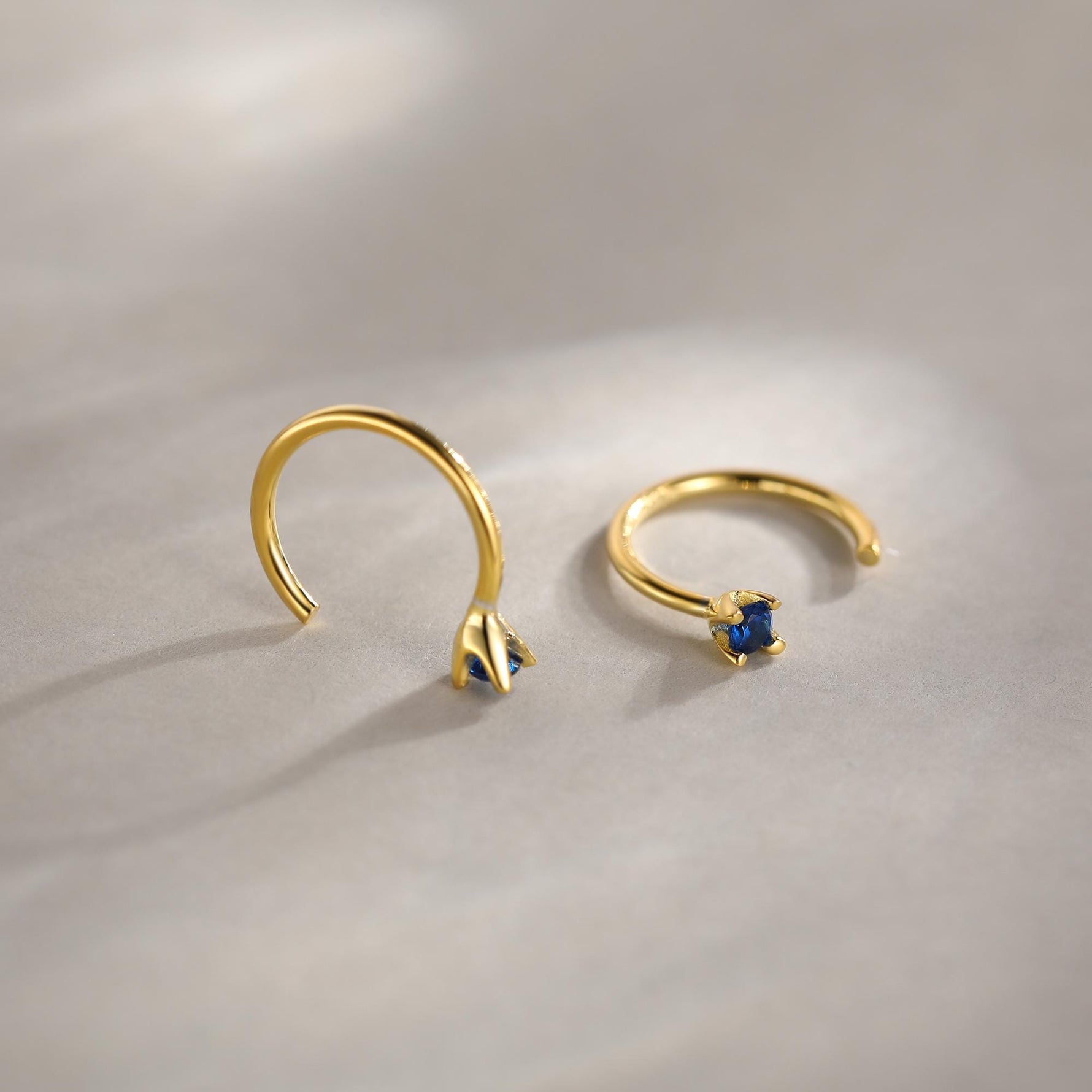 Sterling Silver Sapphire Blue CZ Open Hoop Earrings