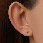 Sterling Silver Sapphire Blue CZ Open Hoop Earrings