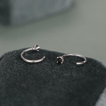 Sterling Silver Black CZ Open Hoop Earrings