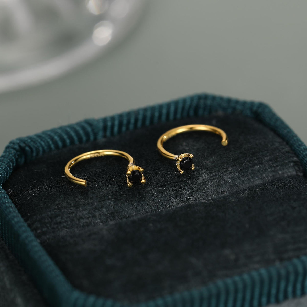 Sterling Silver Black CZ Open Hoop Earrings