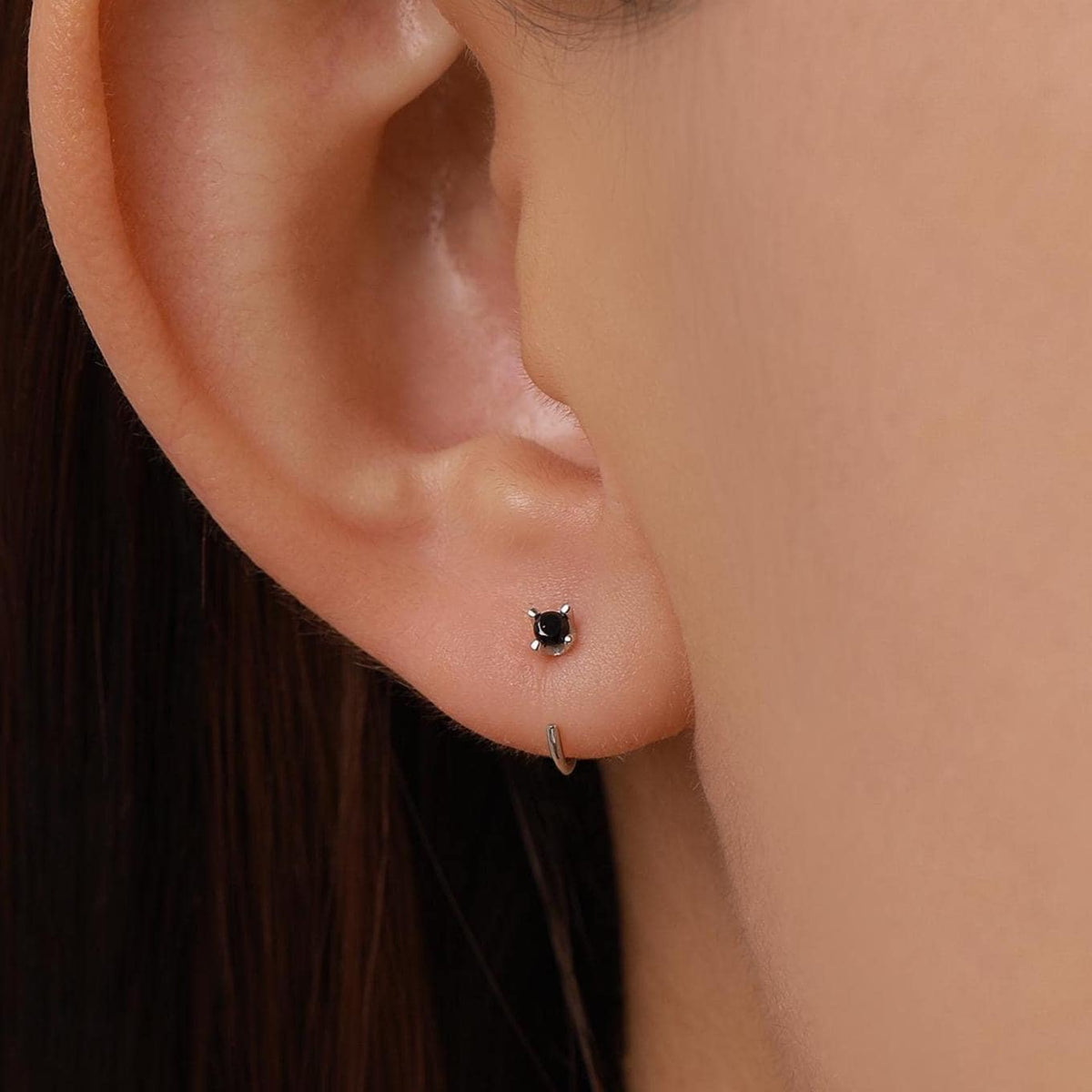 Sterling Silver Black CZ Open Hoop Earrings