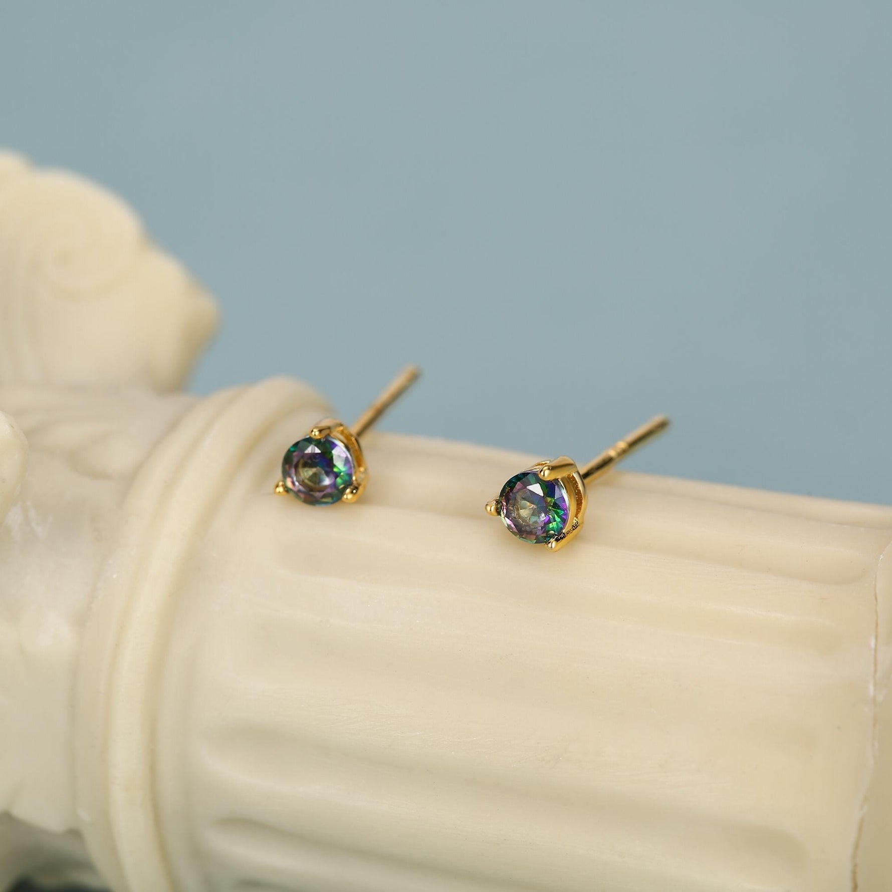 Sterling Silver 3mm Mystic Black Stud Earrings, Pear Cut Aurora Black Earrings, Mystic Topaz Birthstone CZ Earrings