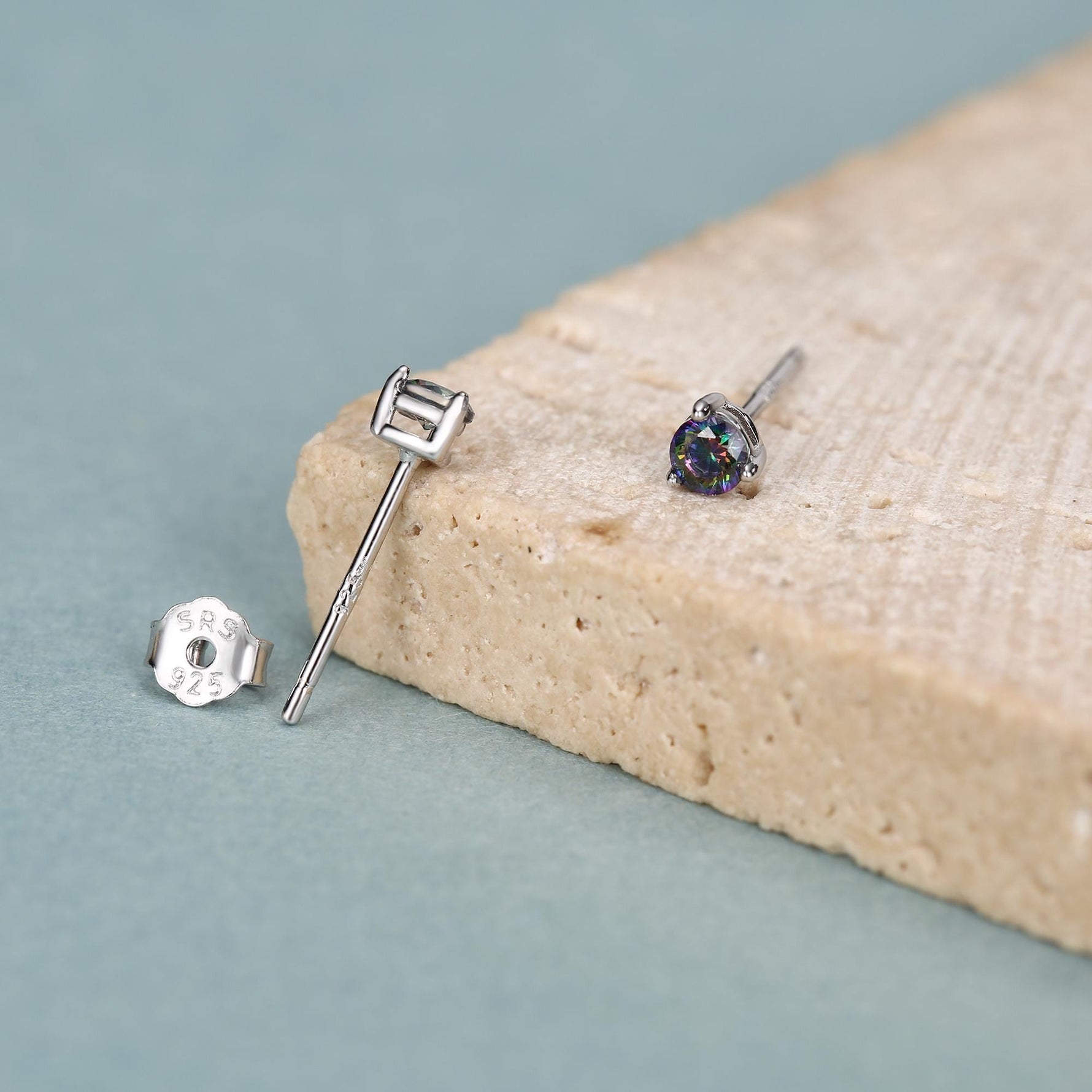 Sterling Silver 3mm Mystic Black Stud Earrings, Pear Cut Aurora Black Earrings, Mystic Topaz Birthstone CZ Earrings