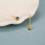 Sterling Silver 3mm Mystic Black Stud Earrings, Pear Cut Aurora Black Earrings, Mystic Topaz Birthstone CZ Earrings