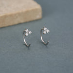 Three CZ Trinity Threader Hoop Earrings in Sterling Silver, Three Dot Open Hoop Earrings, Huggie Hoop, Silver or Gold, Pull Through