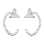 Three CZ Trinity Threader Hoop Earrings in Sterling Silver, Three Dot Open Hoop Earrings, Huggie Hoop, Silver or Gold, Pull Through