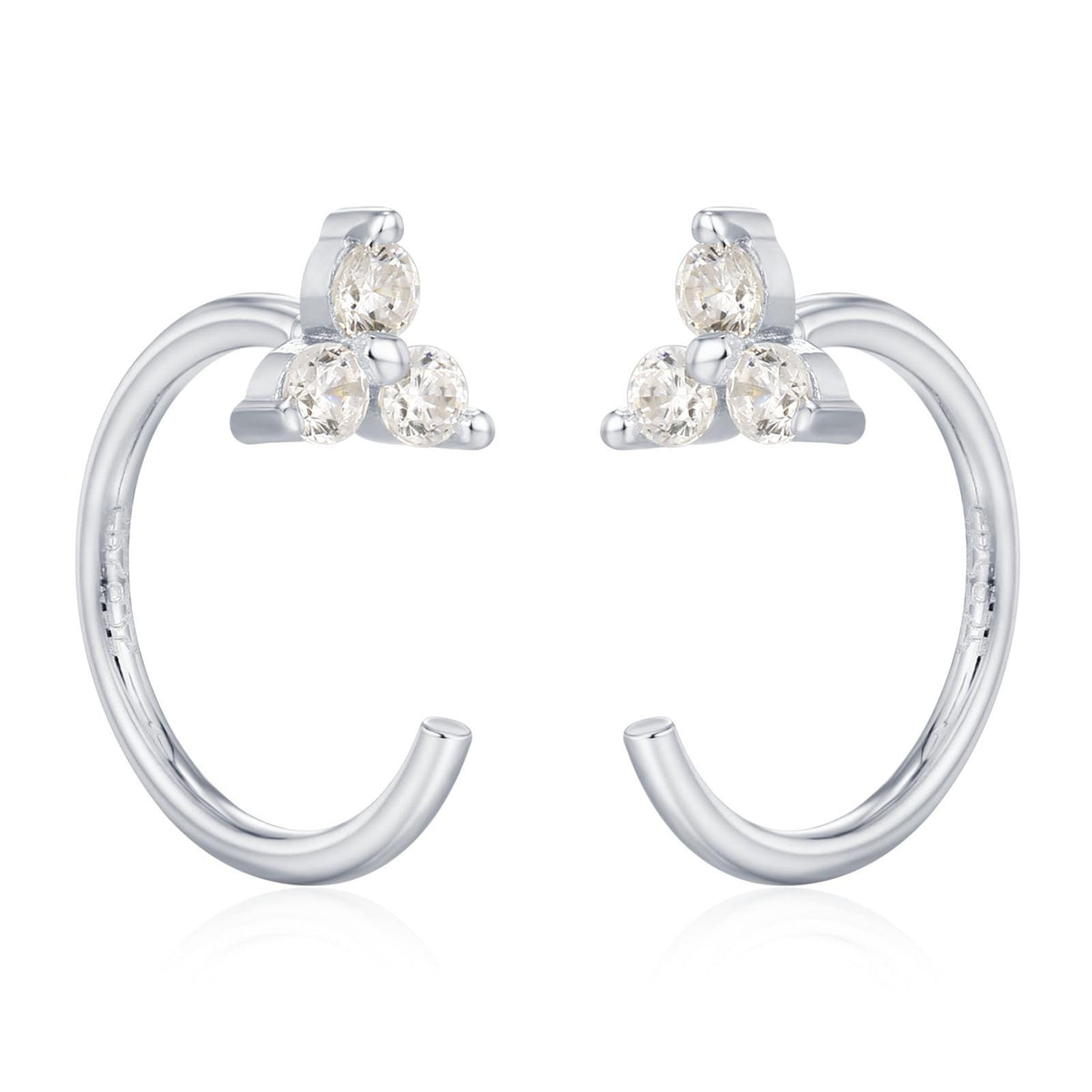 Three Dot CZ Open Hoop Earrings