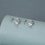 Three CZ Trinity Threader Hoop Earrings in Sterling Silver, Three Dot Open Hoop Earrings, Huggie Hoop, Silver or Gold, Pull Through