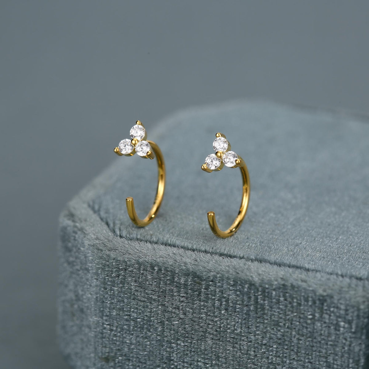 Three Dot CZ Open Hoop Earrings