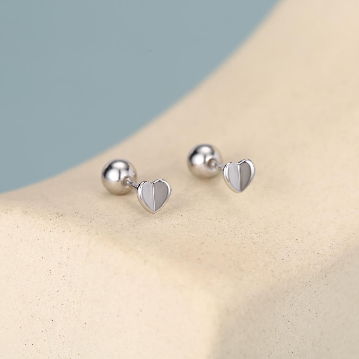 Small Pair of Folded Heart Screw Back Earrings in Sterling Silver, Rose Gold, Silver- helix, cartilage, conch, tragus