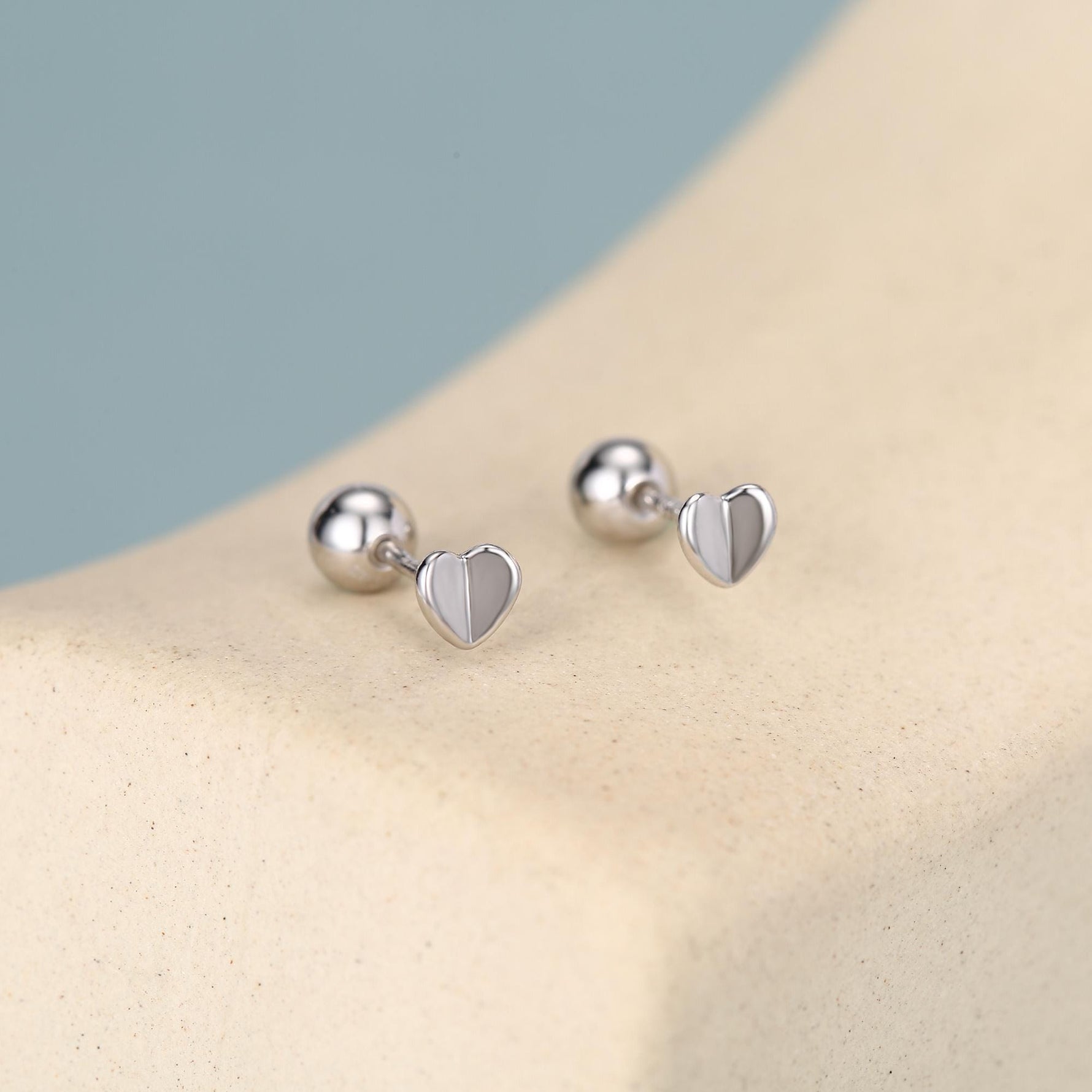 Small Pair of Folded Heart Screw Back Earrings in Sterling Silver, Rose Gold, Silver- helix, cartilage, conch, tragus