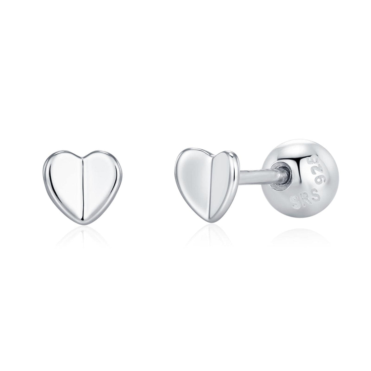 Small Pair of Folded Heart Screw Back Earrings in Sterling Silver, Rose Gold, Silver- helix, cartilage, conch, tragus