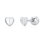 Small Pair of Folded Heart Screw Back Earrings in Sterling Silver, Rose Gold, Silver- helix, cartilage, conch, tragus