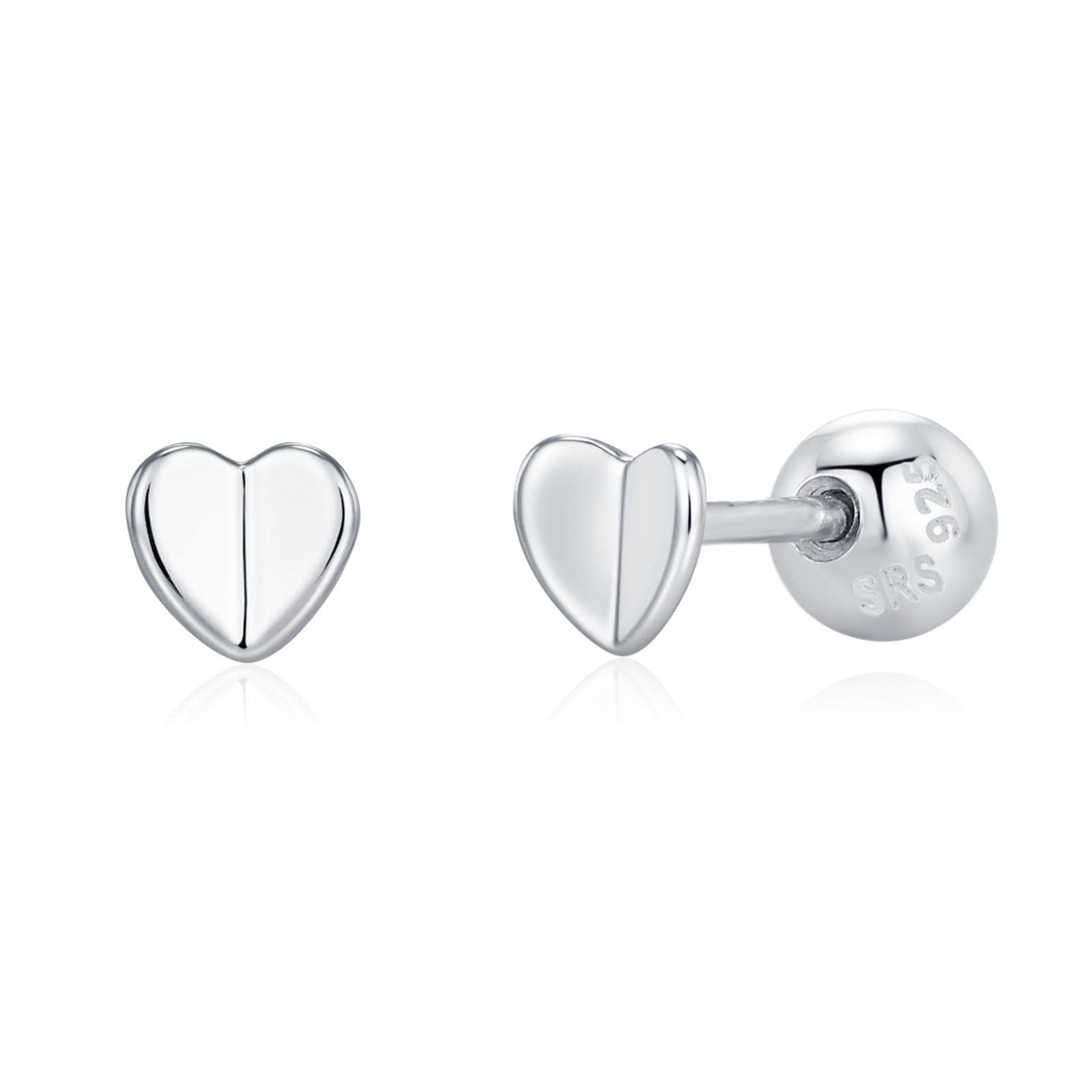Small Pair of Folded Heart Screw Back Earrings in Sterling Silver, Rose Gold, Silver- helix, cartilage, conch, tragus