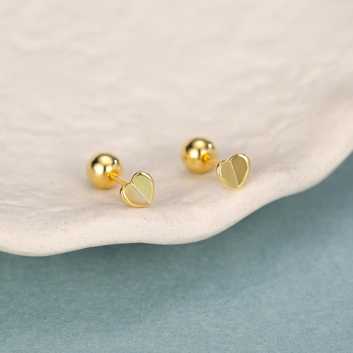 Small Pair of Folded Heart Screw Back Earrings in Sterling Silver, Rose Gold, Silver- helix, cartilage, conch, tragus