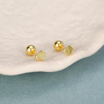 Small Pair of Folded Heart Screw Back Earrings in Sterling Silver, Rose Gold, Silver- helix, cartilage, conch, tragus