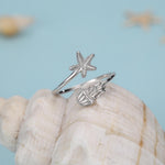 Sterling Silver Starfish and Jellyfish Open Ring