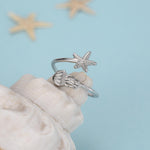 Sterling Silver Starfish and Jellyfish Open Ring