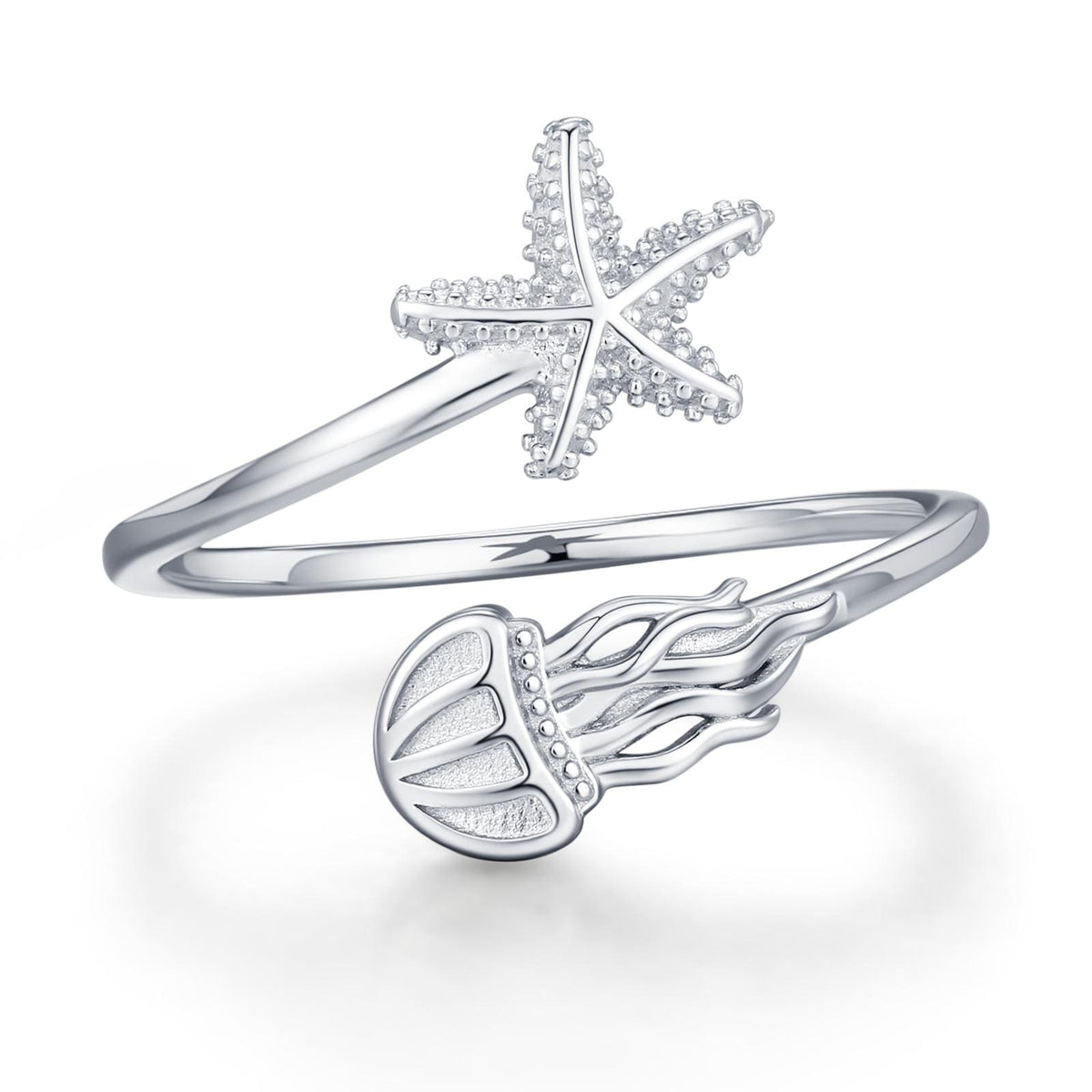 Sterling Silver Starfish and Jellyfish Open Ring