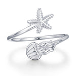 Sterling Silver Starfish and Jellyfish Open Ring