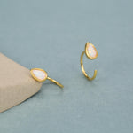 White Opal Droplet Opal Huggie Hoop Earrings in Sterling Silver, Opal Open Hoops, Opal Pull Through Threaders, Half Hoops, C Shape Hoops