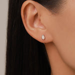 White Opal Droplet Opal Huggie Hoop Earrings in Sterling Silver, Opal Open Hoops, Opal Pull Through Threaders, Half Hoops, C Shape Hoops
