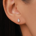 White Opal Droplet Opal Huggie Hoop Earrings in Sterling Silver, Opal Open Hoops, Opal Pull Through Threaders, Half Hoops, C Shape Hoops