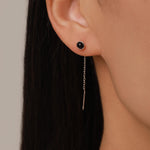 Genuine Black Onyx Dot Threader Earrings in Sterling Silver, Natural Black Onyx Ear Threaders, Silver or Gold, Chain Earrings