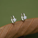 Opal Blue CZ Flower Huggie Hoop in Sterling Silver, Silver or Gold, Delicate Flower CZ Hoops, Tiny Flower Hoops, Tiny CZ Hoops