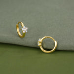 Opal Blue CZ Flower Huggie Hoop in Sterling Silver, Silver or Gold, Delicate Flower CZ Hoops, Tiny Flower Hoops, Tiny CZ Hoops