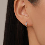 Opal Blue CZ Flower Huggie Hoop in Sterling Silver, Silver or Gold, Delicate Flower CZ Hoops, Tiny Flower Hoops, Tiny CZ Hoops