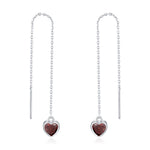 Tiny Garnet Red CZ Heart Threader Earrings in Sterling Silver, 9cm, Silver or Gold, Dainty Heart Ear Threaders, Delicate Heart Threaders